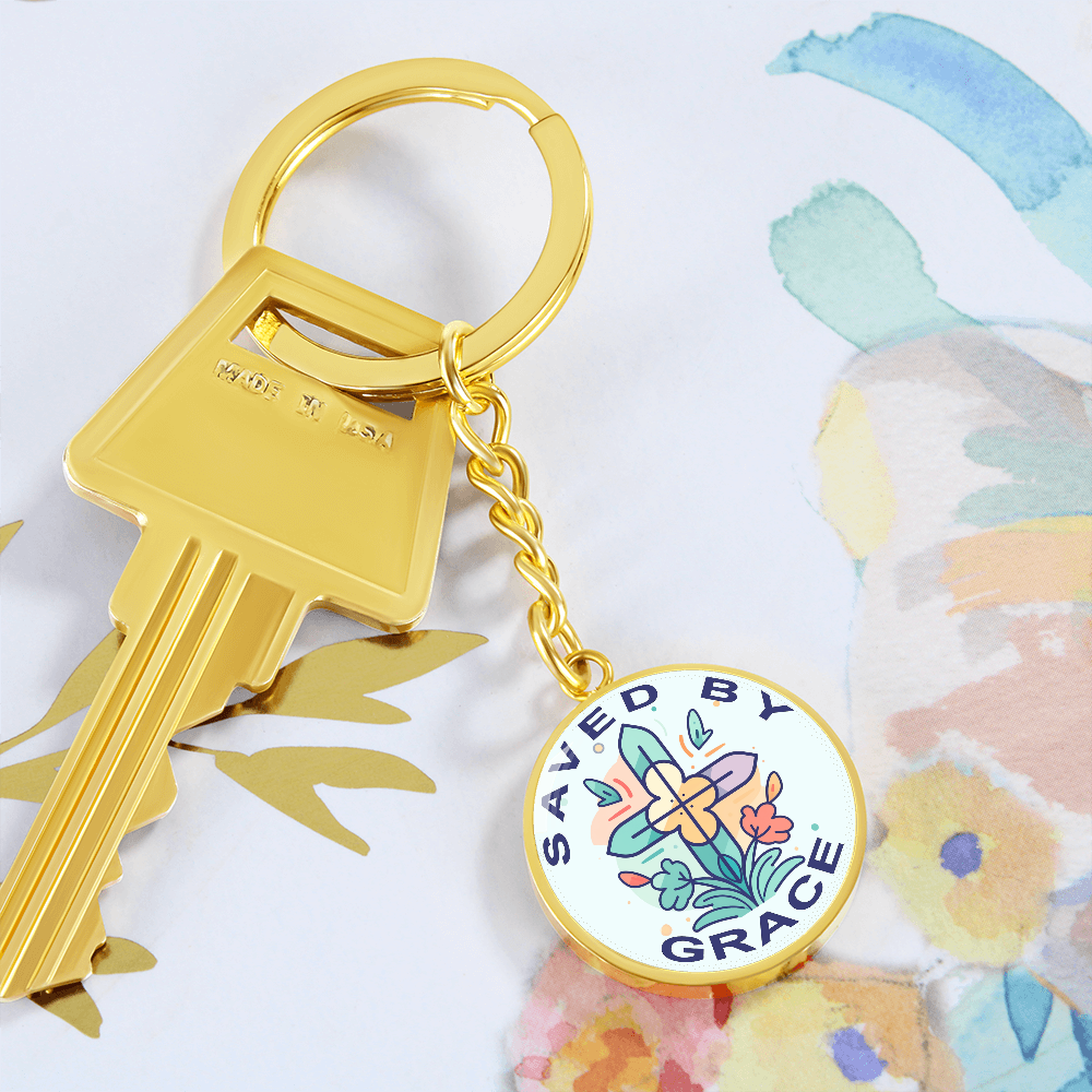 Saved By Grace - Graphic Circle Keychain - Gift for Her