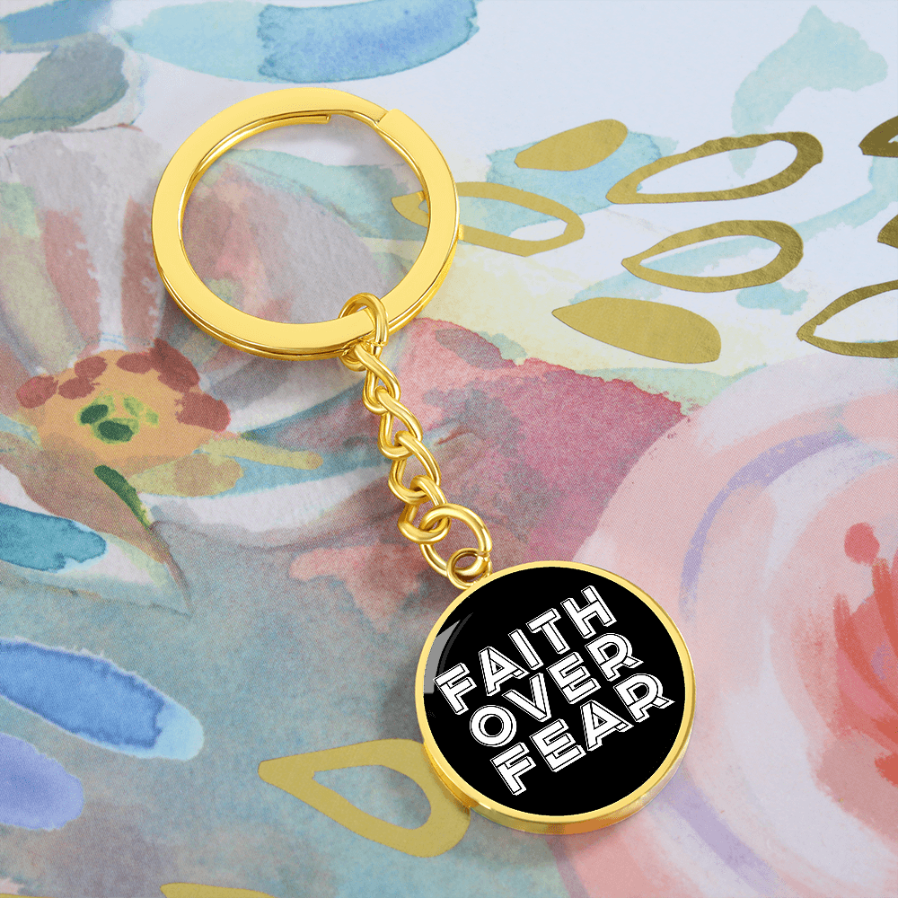 Faith Over Fear (White) – Graphic Circle Keychain – Gift for Her - Gift for Him