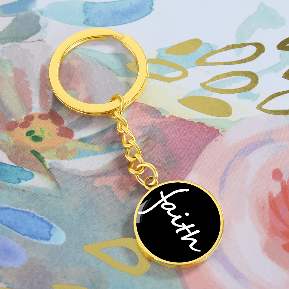 Faith (White) - Graphic Circle Keychain - Gift for Her - Gift for Him