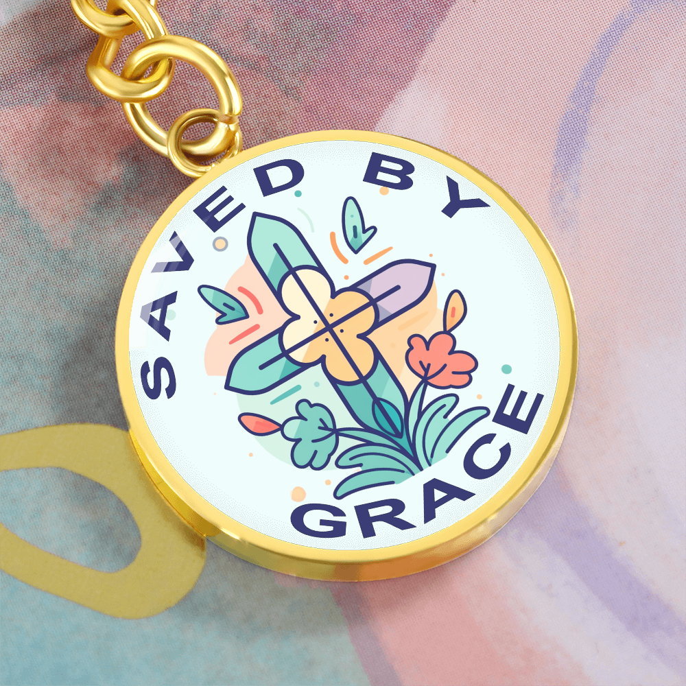 Saved By Grace - Graphic Circle Keychain - Gift for Her