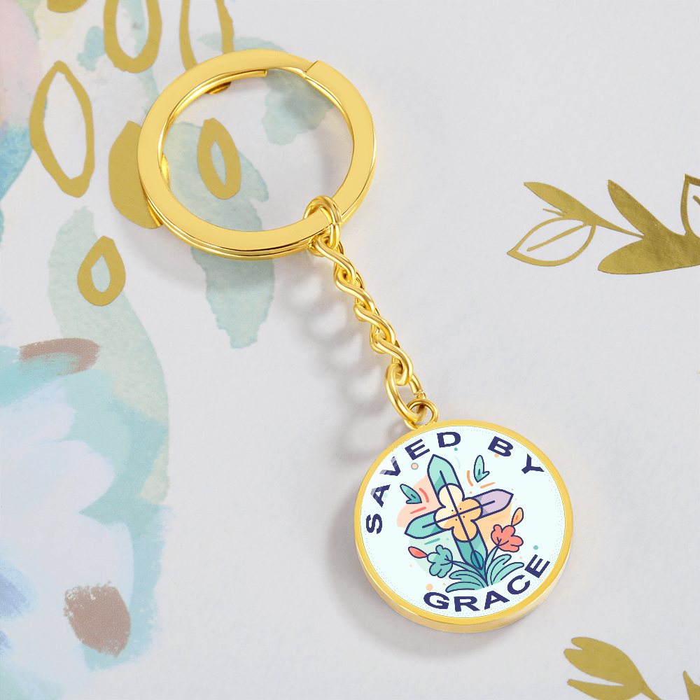 Saved By Grace - Graphic Circle Keychain - Gift for Her