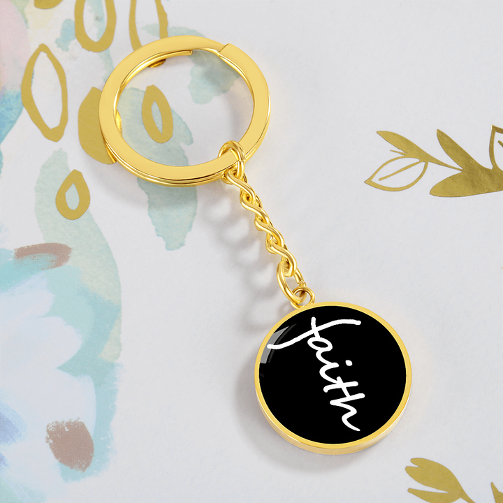 Faith (White) – Graphic Circle Keychain – Gift for Her - Gift for Him