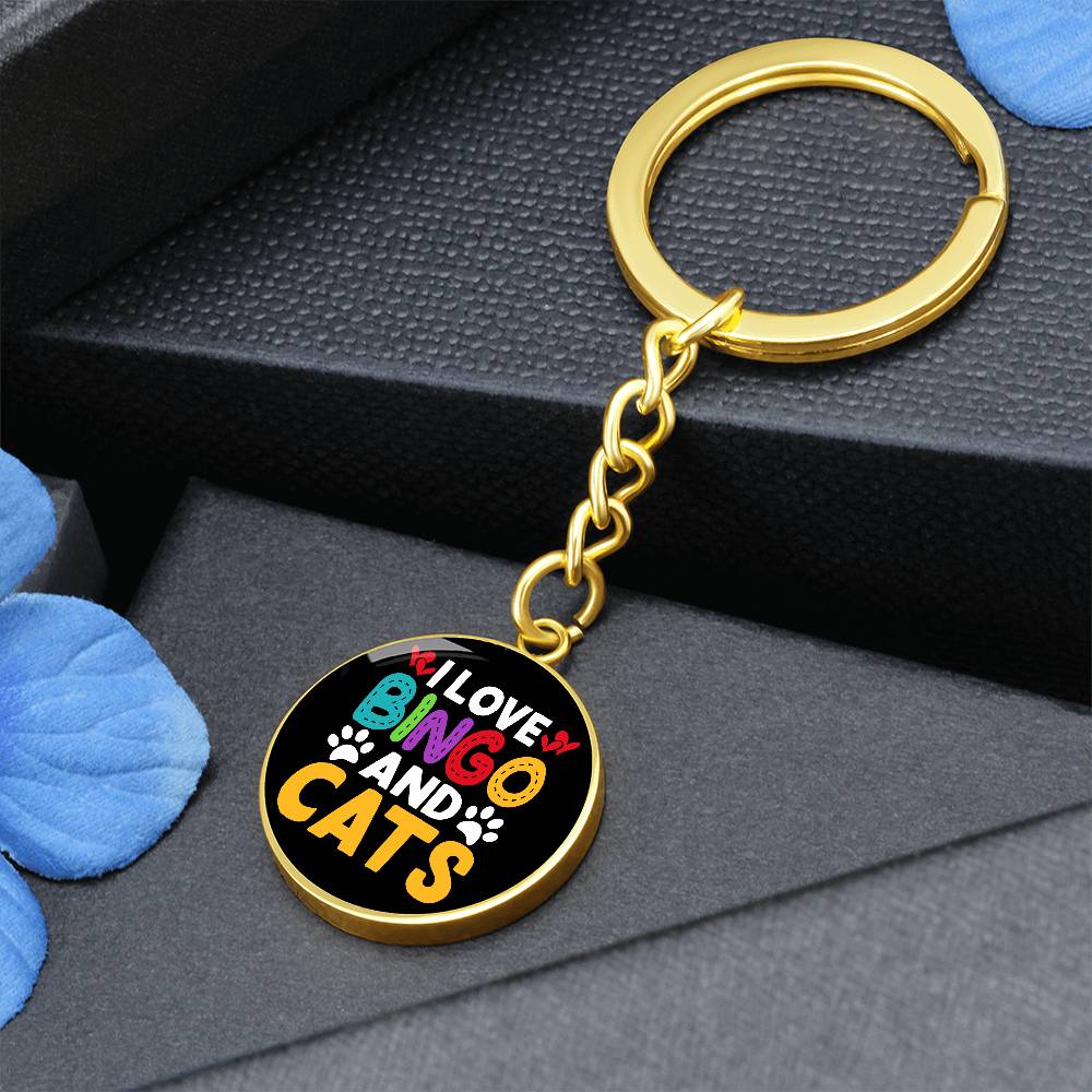 I Love Bingo And Cats - Circle Keychain - Gift for Her