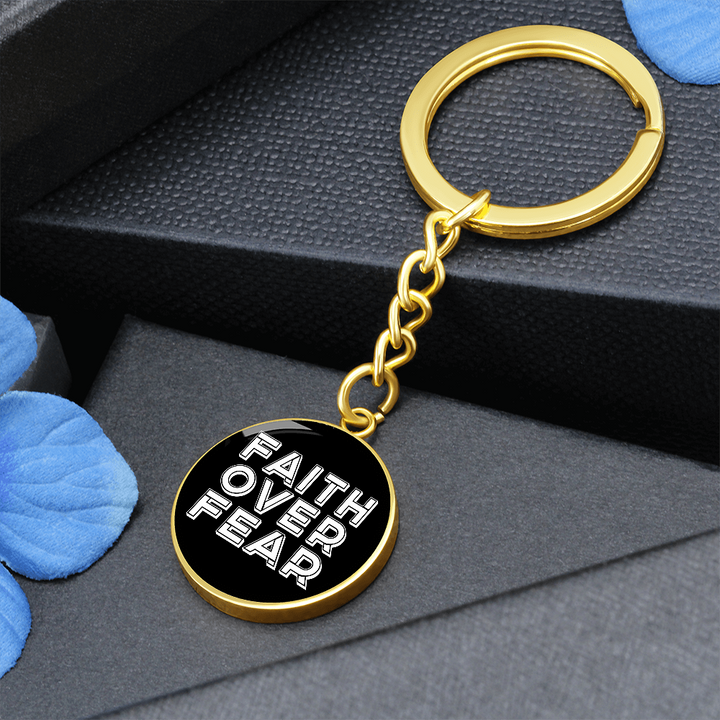 Faith Over Fear (White) – Graphic Circle Keychain – Gift for Her - Gift for Him