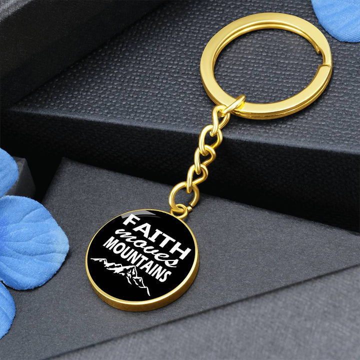 Faith Moves Mountains (White) Graphic Circle Keychain – Gift for Her - Gift for Him