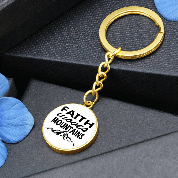 Faith Moves Mountains (Black) Graphic Circle Keychain – Gift for Her - Gift for Him