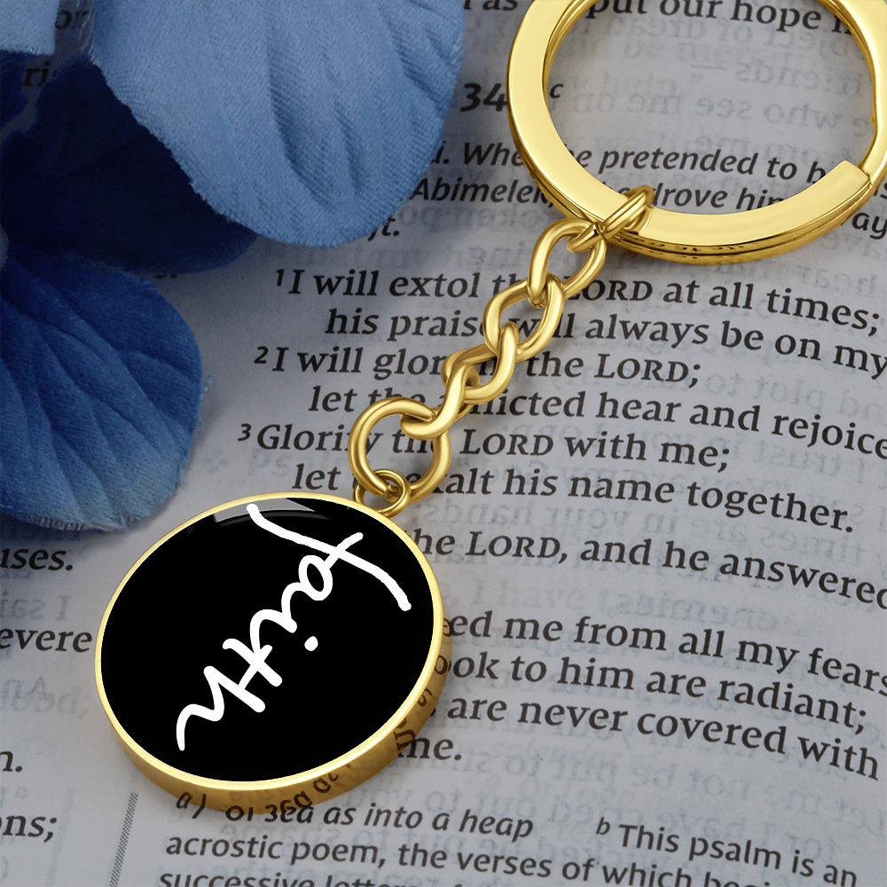 Faith (White) – Graphic Circle Keychain – Gift for Her - Gift for Him
