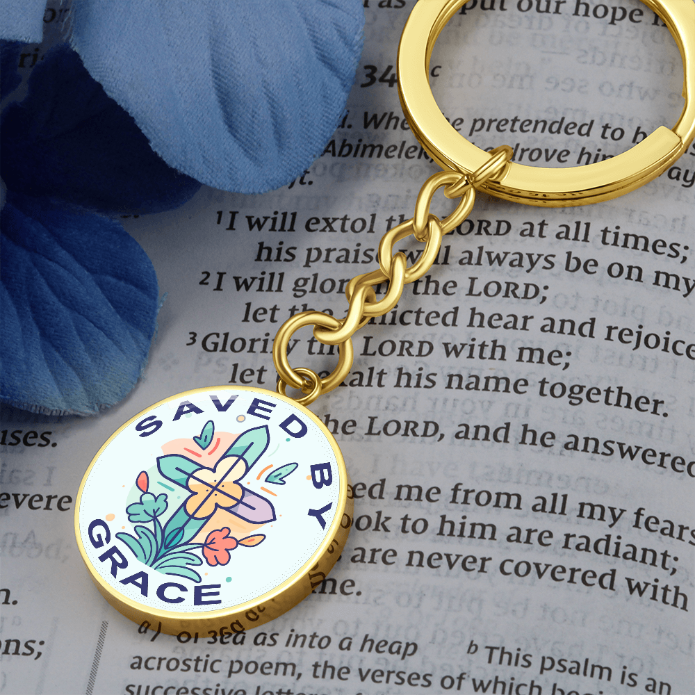 Saved By Grace - Graphic Circle Keychain - Gift for Her