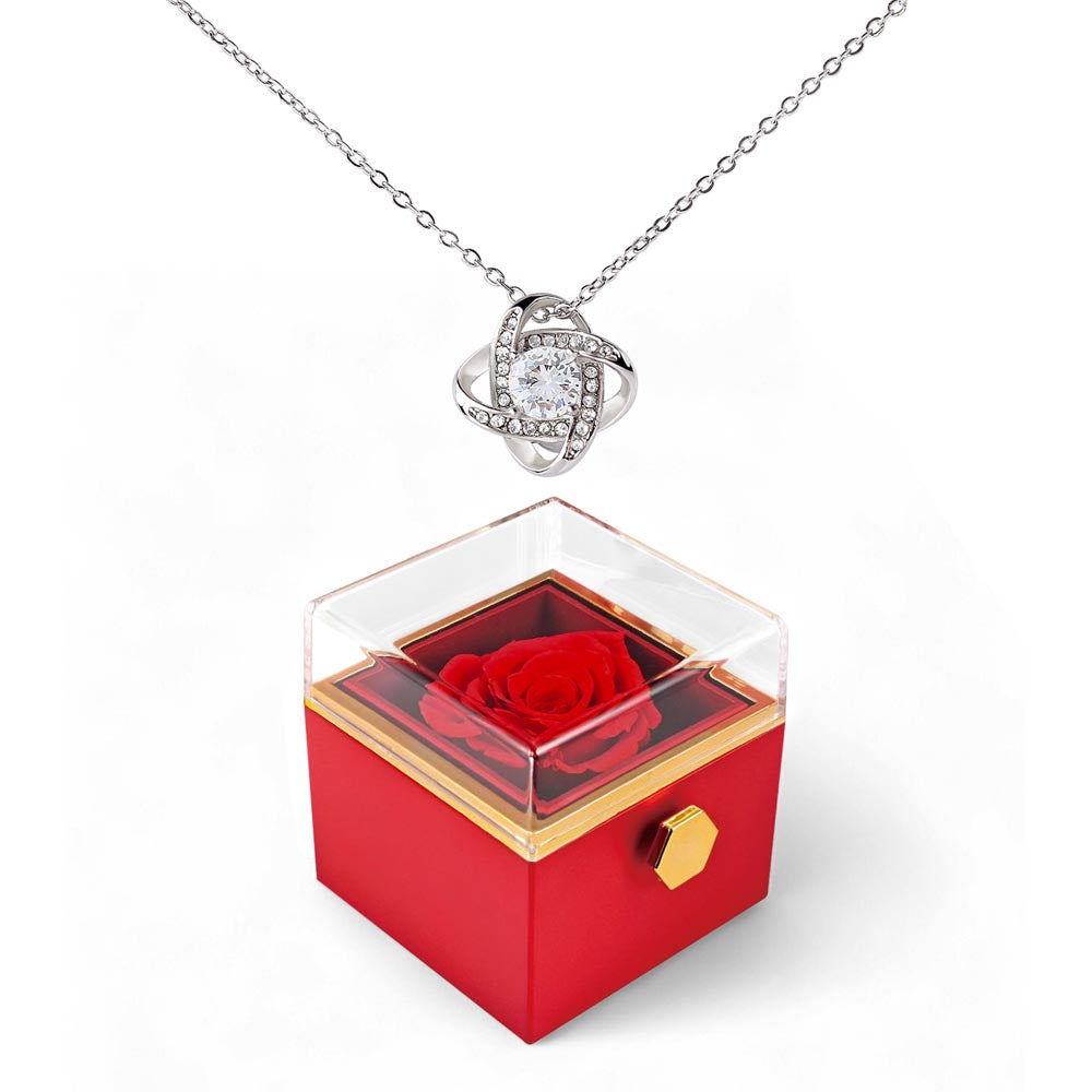 Love Knot Necklace With Rotating Rose Gift Box – Gift for Her