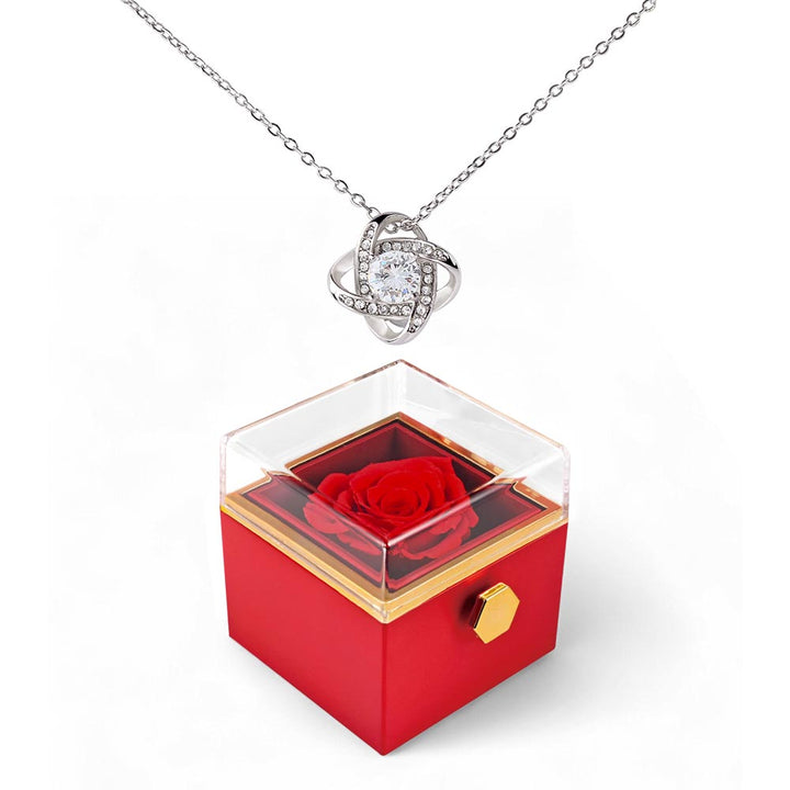 Love Knot Necklace With Rotating Rose Gift Box – Gift for Her