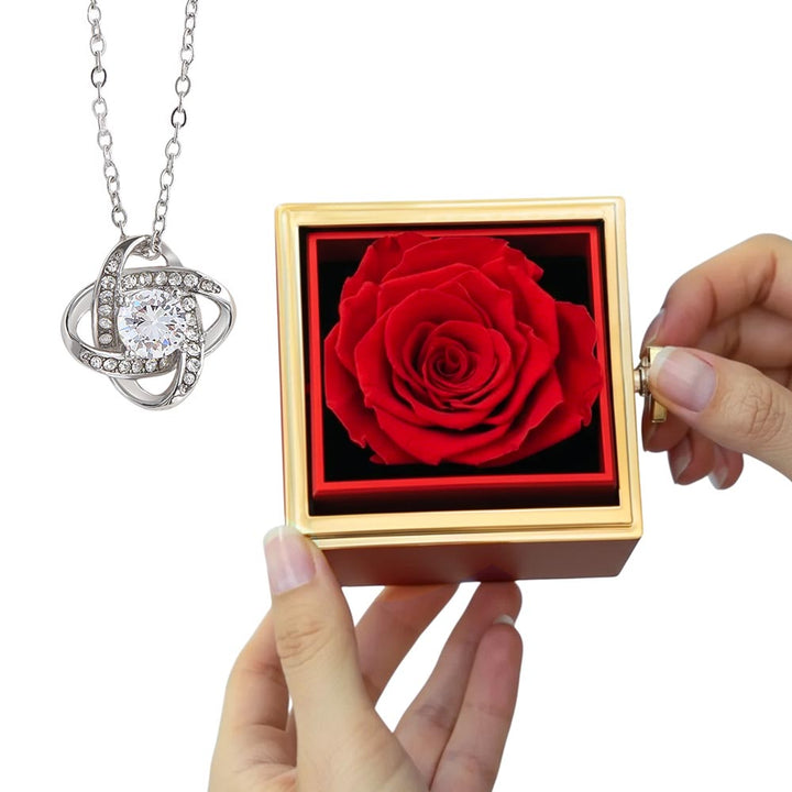Love Knot Necklace With Rotating Rose Gift Box – Gift for Her