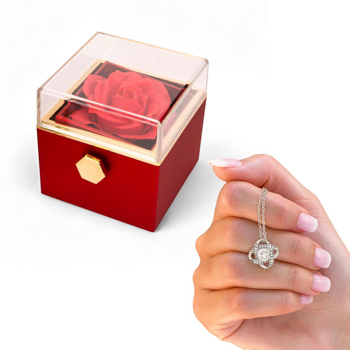 Love Knot Necklace With Rotating Rose Gift Box – Gift for Her