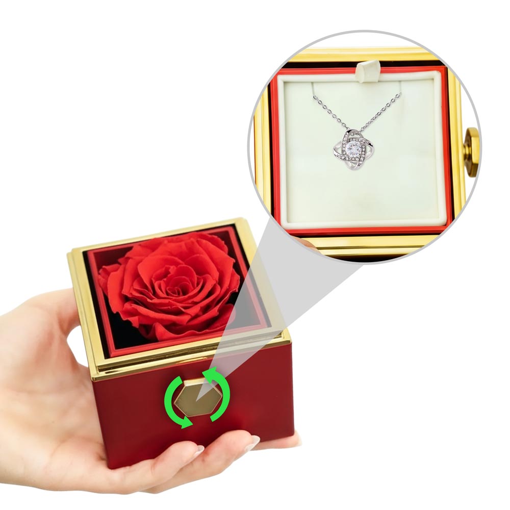 Love Knot Necklace With Rotating Rose Gift Box – Gift for Her
