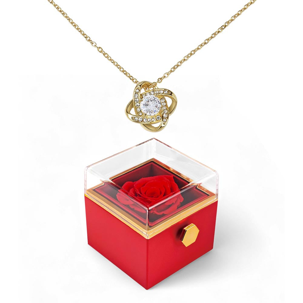 Love Knot Necklace With Rotating Rose Gift Box – Gift for Her