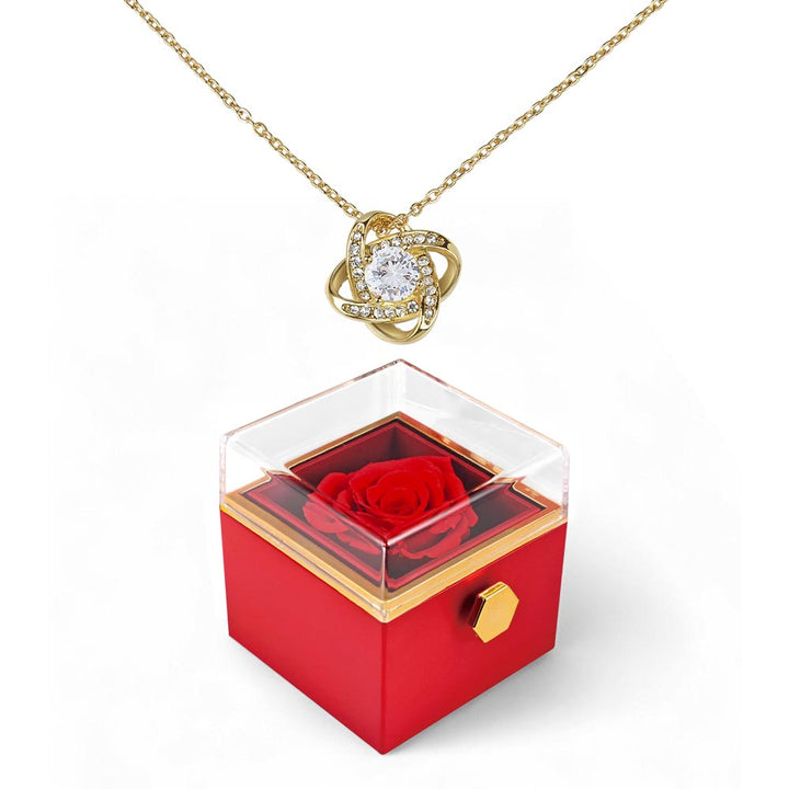 Love Knot Necklace With Rotating Rose Gift Box – Gift for Her