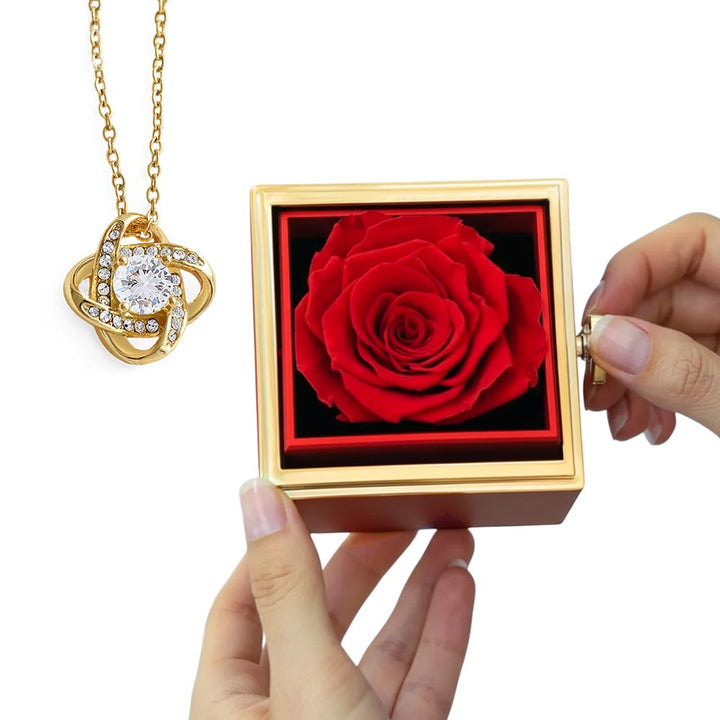 Love Knot Necklace With Rotating Rose Gift Box – Gift for Her