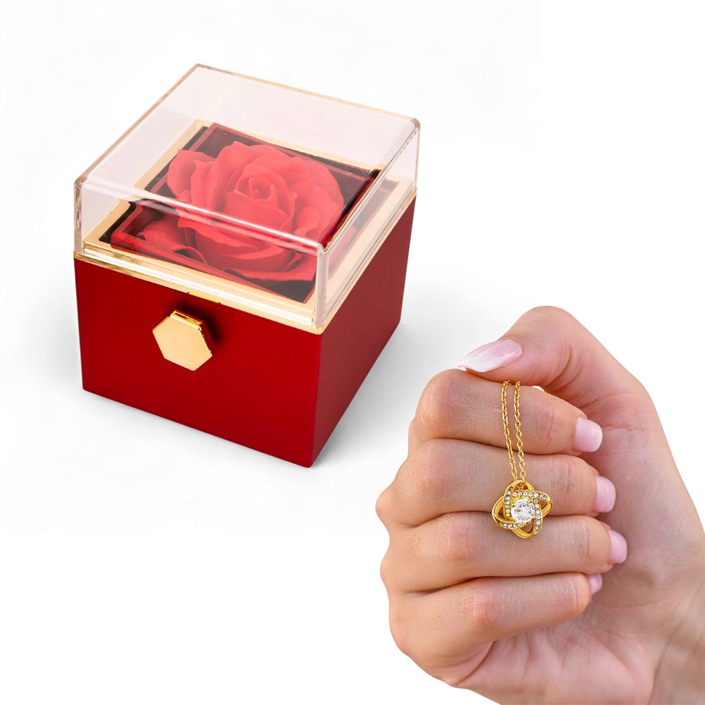 Love Knot Necklace With Rotating Rose Gift Box – Gift for Her