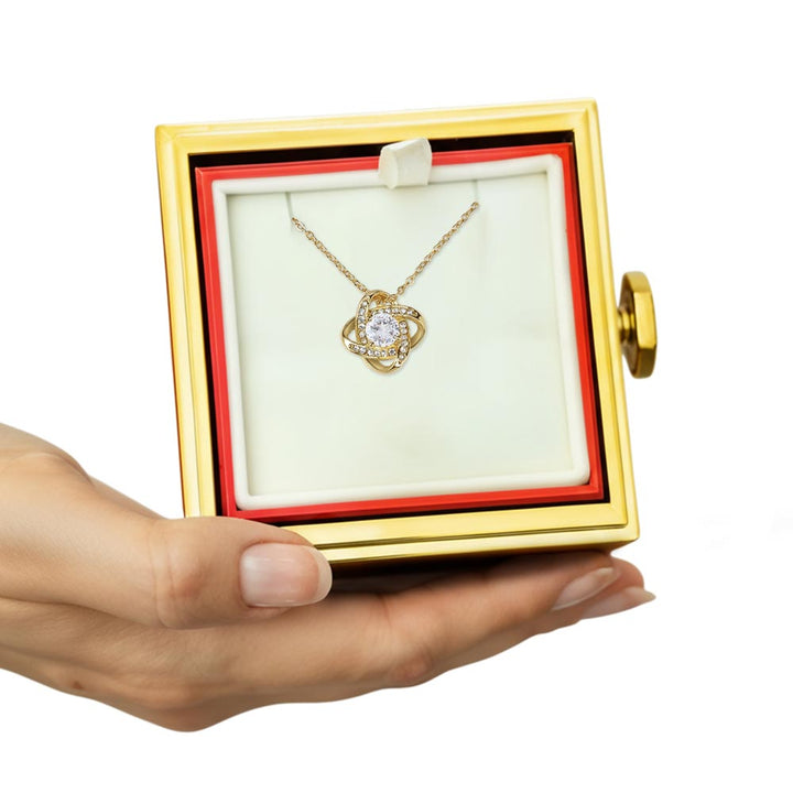 Love Knot Necklace With Rotating Rose Gift Box – Gift for Her