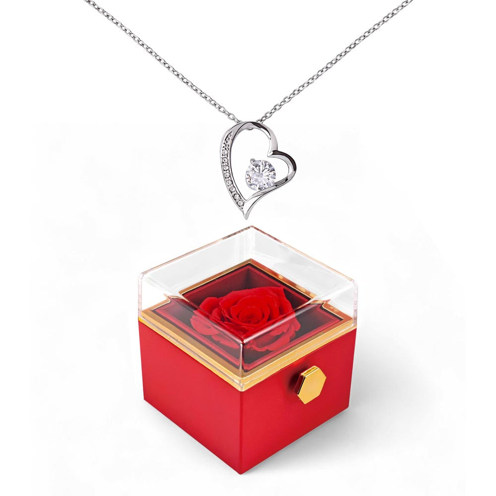 Forever Love Necklace With Rotating Rose Gift Box – Gift for Her