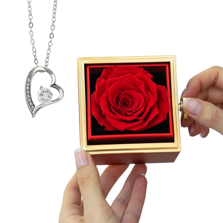 Forever Love Necklace With Rotating Rose Gift Box – Gift for Her