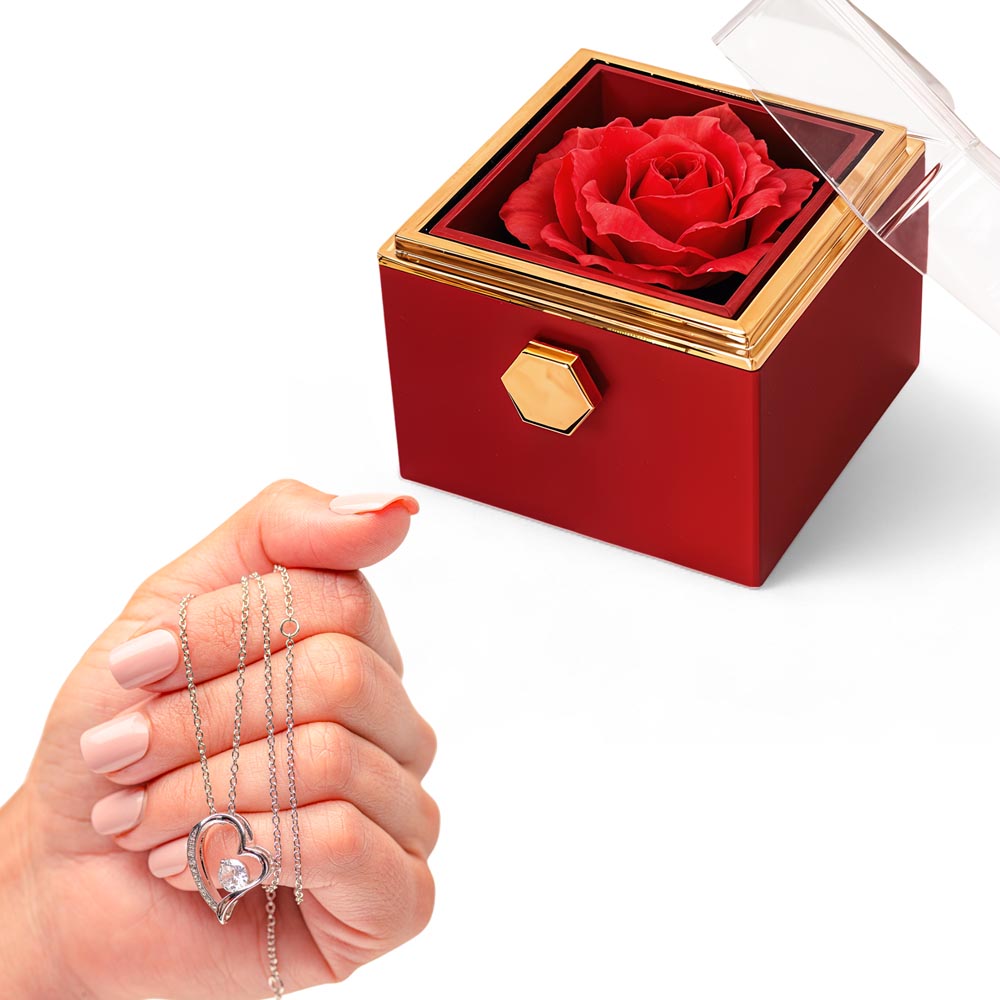 Forever Love Necklace With Rotating Rose Gift Box – Gift for Her