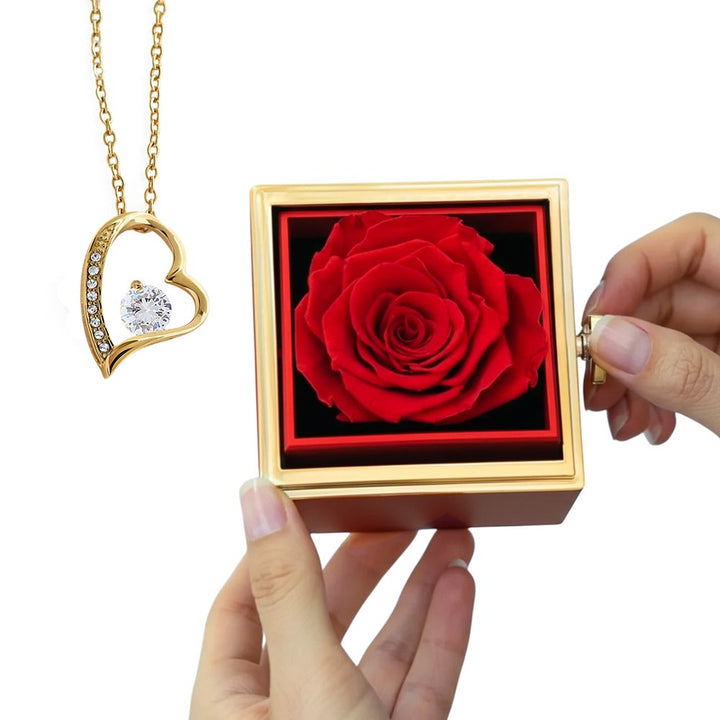 Forever Love Necklace With Rotating Rose Gift Box – Gift for Her