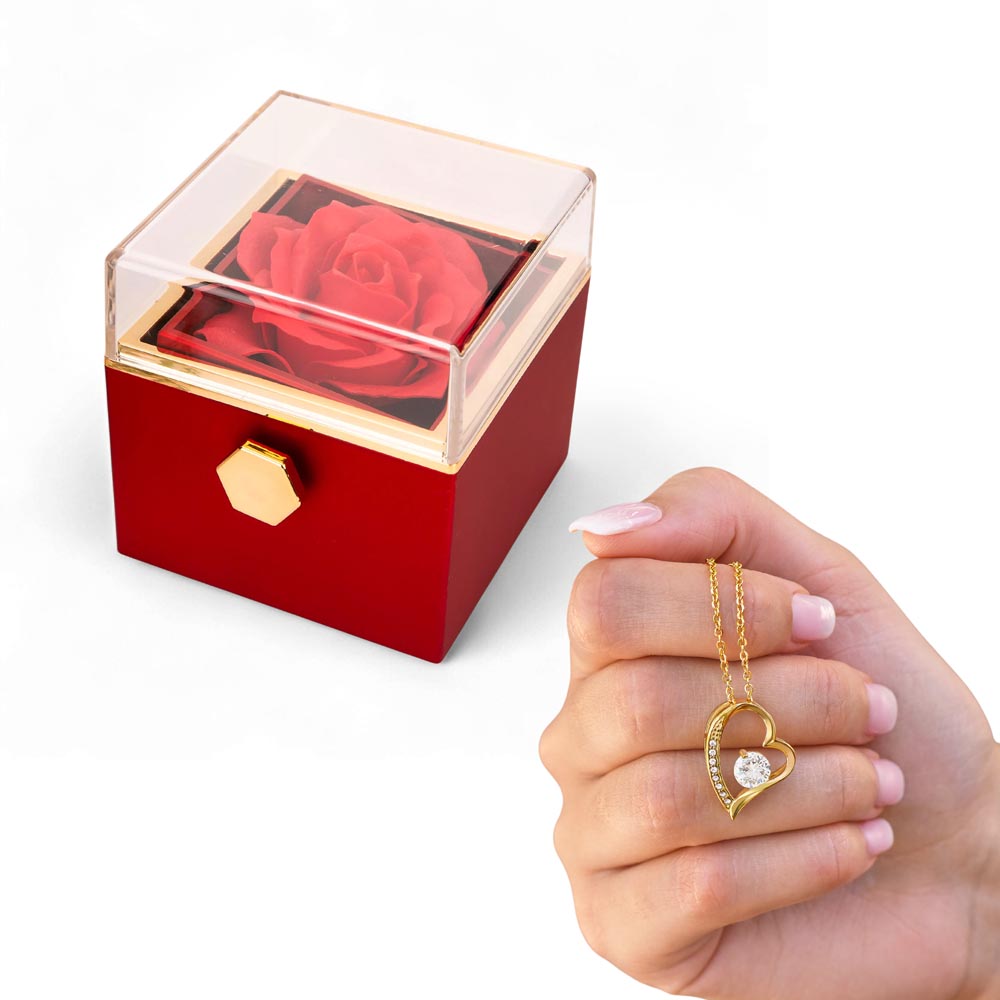 Forever Love Necklace With Rotating Rose Gift Box – Gift for Her