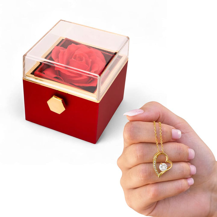 Forever Love Necklace With Rotating Rose Gift Box – Gift for Her