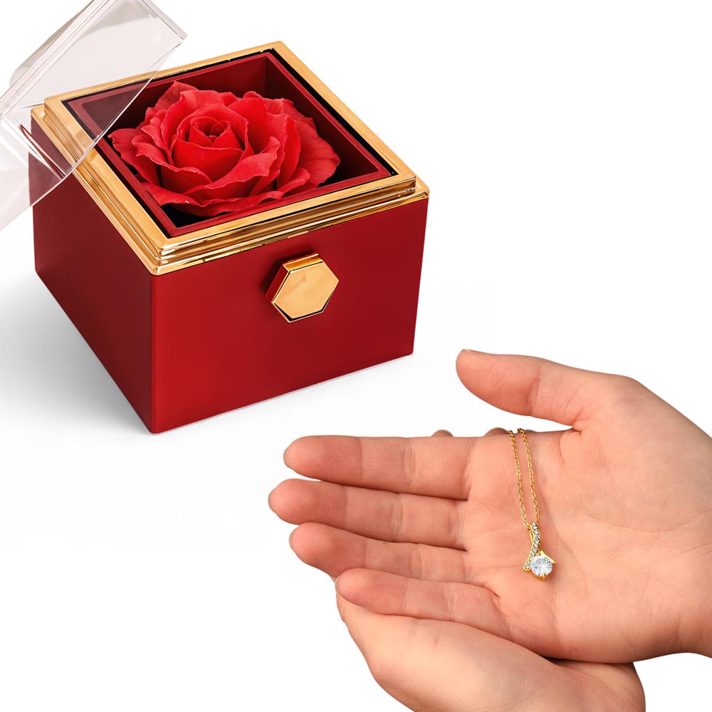 Alluring Beauty Necklace With Rotating Rose Gift Box – Gift for Her