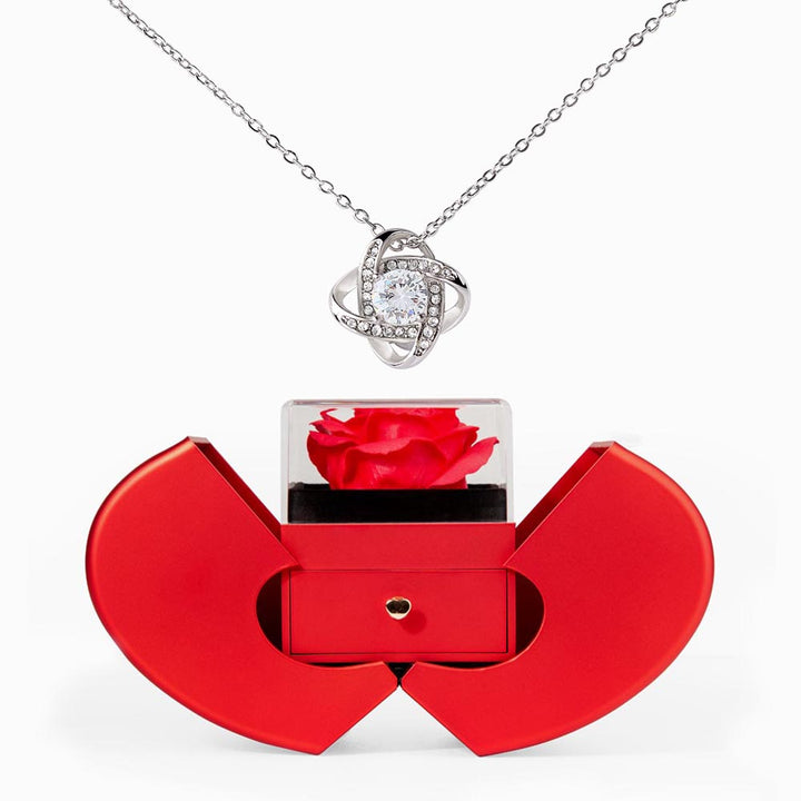 Love Knot Necklace and Red Heart Rose Box Gift Set – Gift for Her