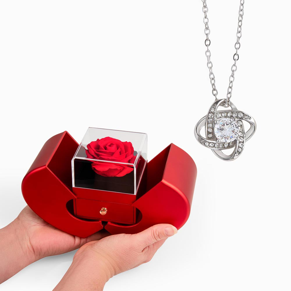 Love Knot Necklace and Red Heart Rose Box Gift Set – Gift for Her