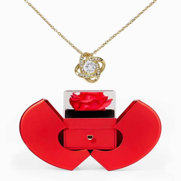 Love Knot Necklace and Red Heart Rose Box Gift Set – Gift for Her