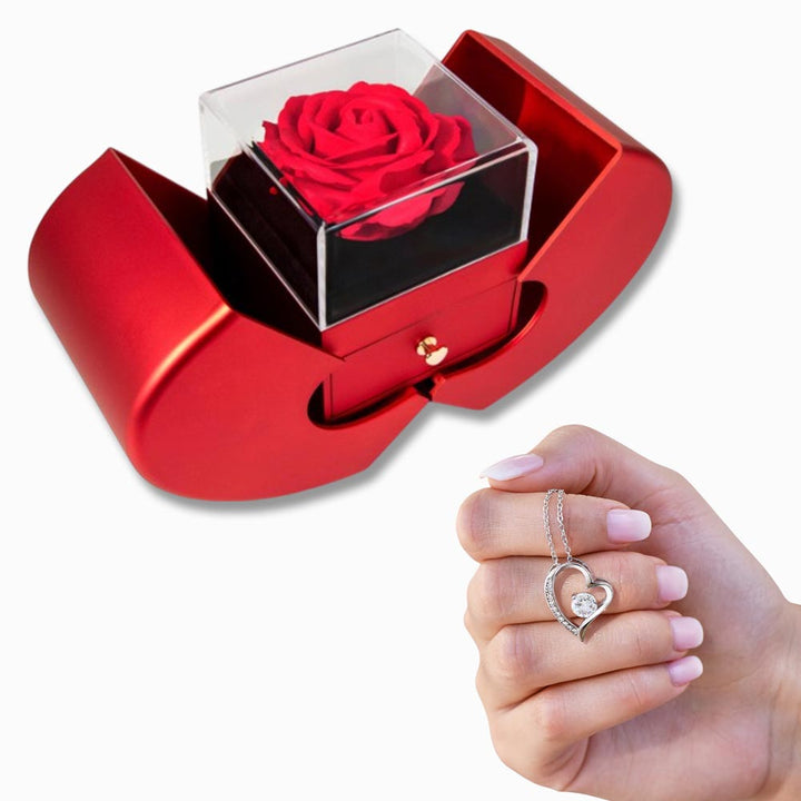 Forever Love Necklace and Red Heart Rose Box Gift Set – Gift for Her