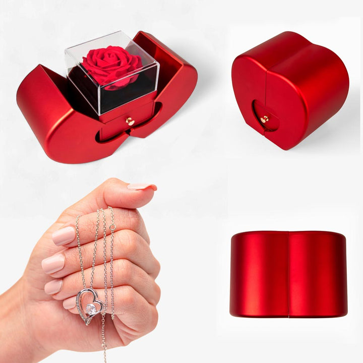 Forever Love Necklace and Red Heart Rose Box Gift Set – Gift for Her
