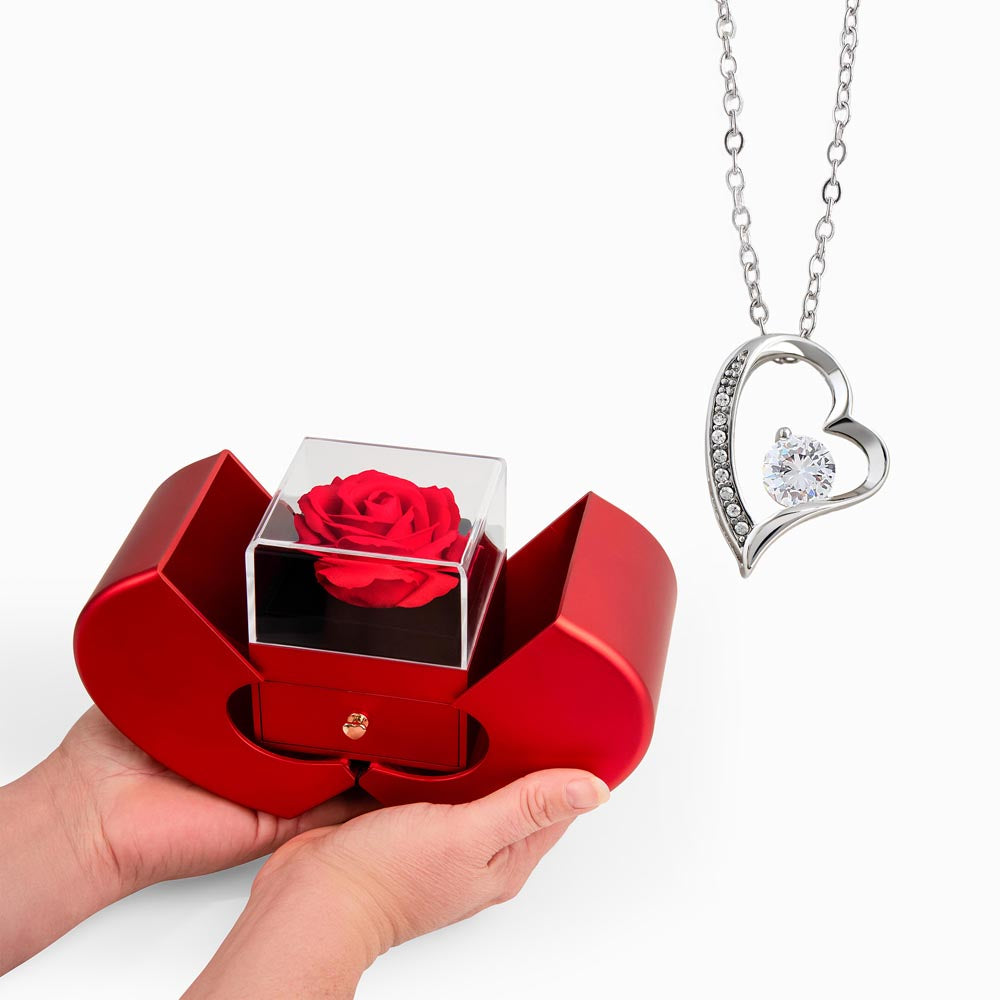 Forever Love Necklace and Red Heart Rose Box Gift Set – Gift for Her