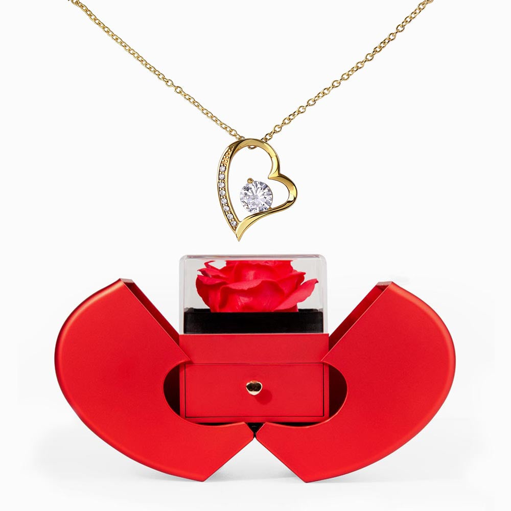 Forever Love Necklace and Red Heart Rose Box Gift Set – Gift for Her