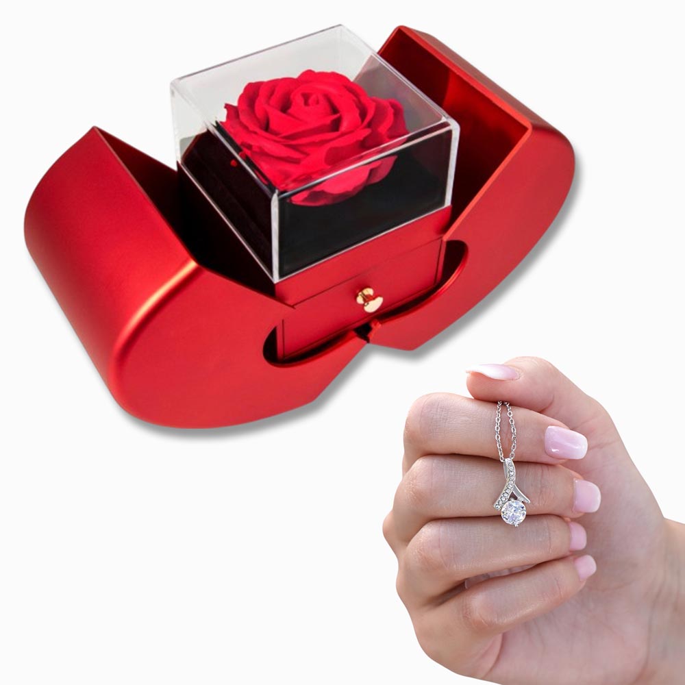 Alluring Beauty Necklace and Red Heart Rose Box – Gift for Her
