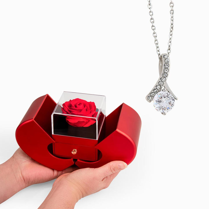 Alluring Beauty Necklace and Red Heart Rose Box – Gift for Her