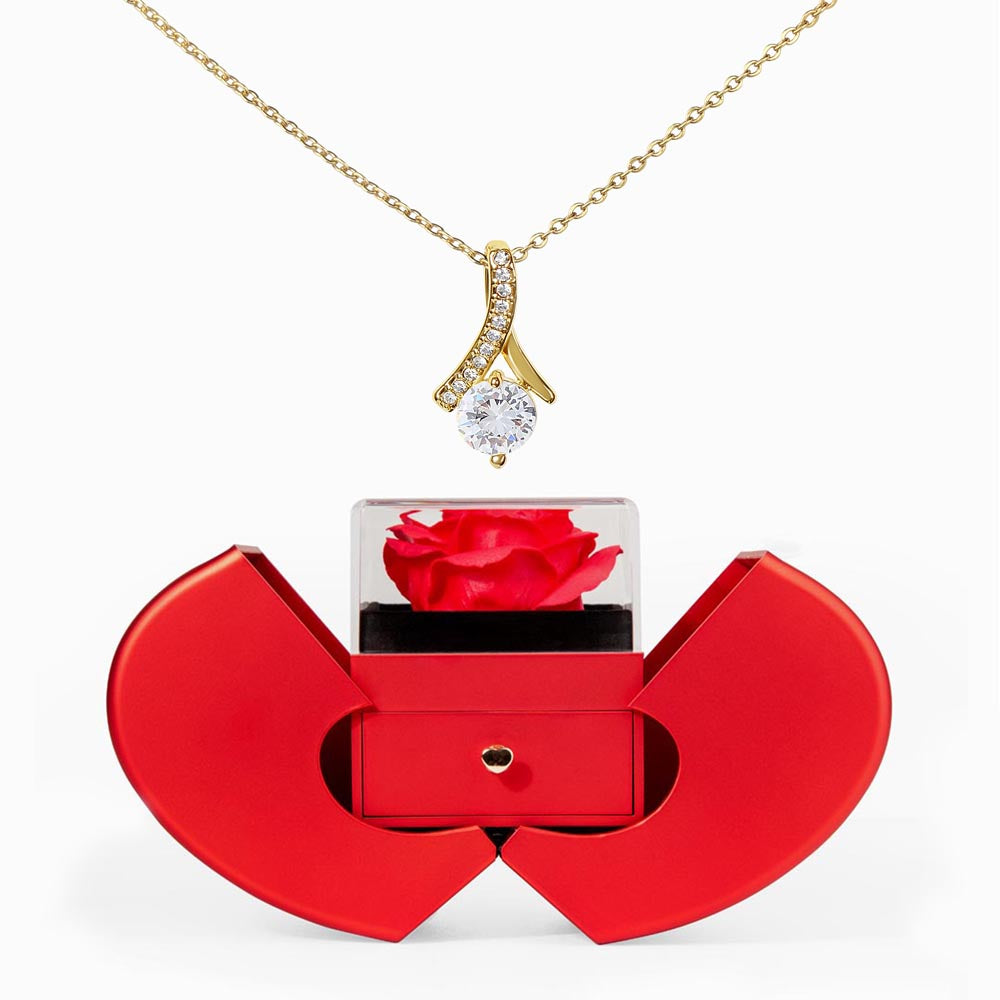 Alluring Beauty Necklace and Red Heart Rose Box – Gift for Her