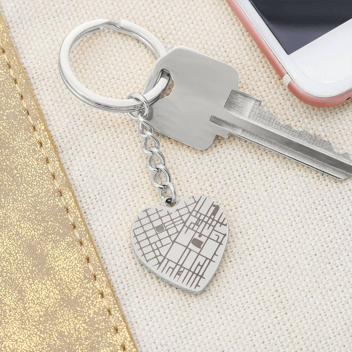 Engraved Map on Heart Keychain – Gift for Her - Gift for Him
