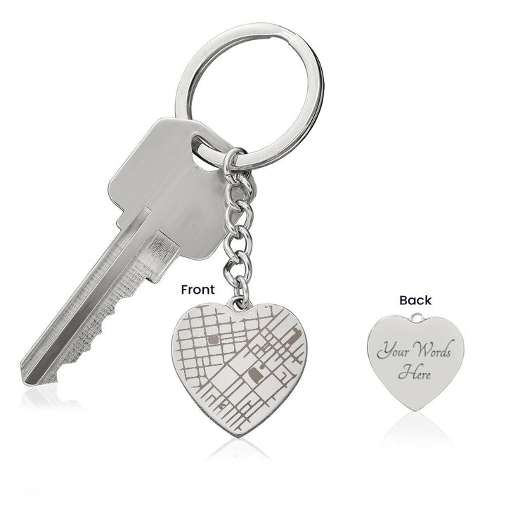 Engraved Map on Heart Keychain – Gift for Her - Gift for Him