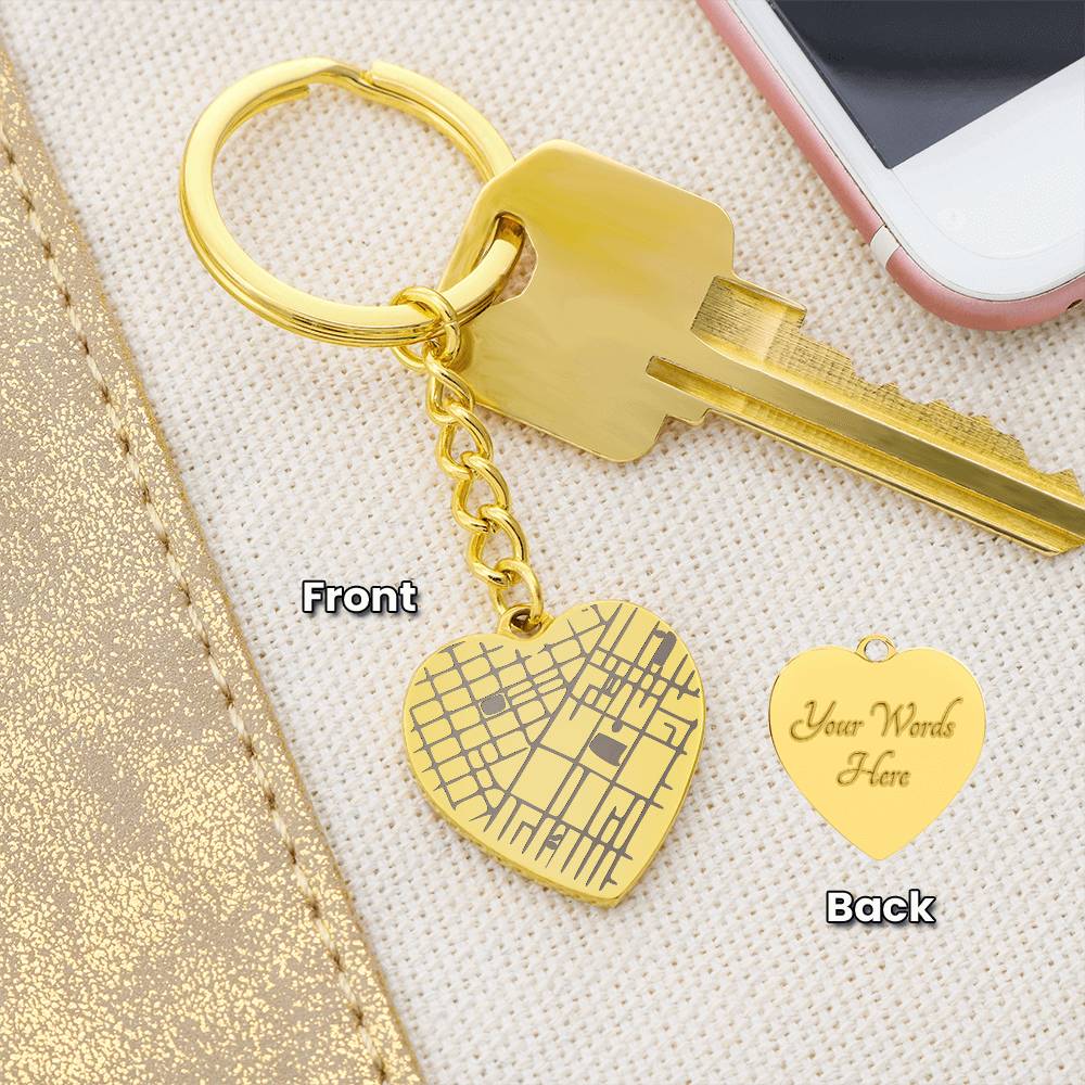 Engraved Map on Heart Keychain – Gift for Her - Gift for Him