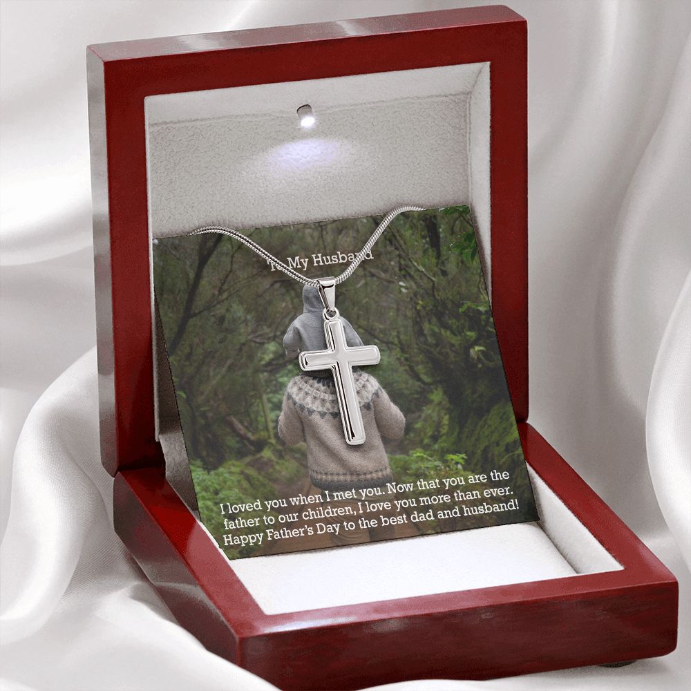 To My Husband  - Happy Father's Day To The Best Dad & Husband - Artisan Crafted Stainless Cross Necklace - Gift for Husband