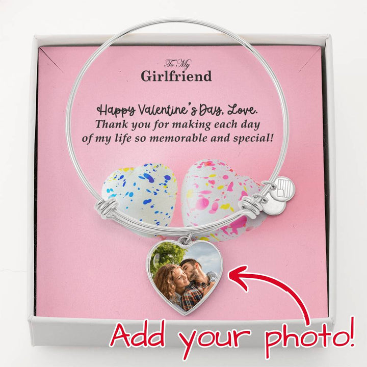 To My Girlfriend, Thank You For Making Each Day Of My Life So Memorable &amp; Special – Luxury Bangle Heart Pendant – Gift for Girlfriend