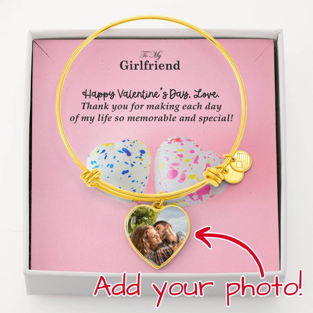 To My Girlfriend, Thank You For Making Each Day Of My Life So Memorable &amp; Special – Luxury Bangle Heart Pendant – Gift for Girlfriend
