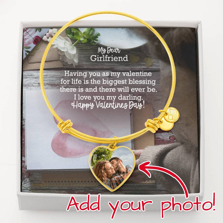 My Dear Girlfriend, Having You As My Valentine For Life Is The Biggest Blessing There Is &amp; There Will Ever Be – Luxury Bangle Heart Pendant – Gift for Girlfriend