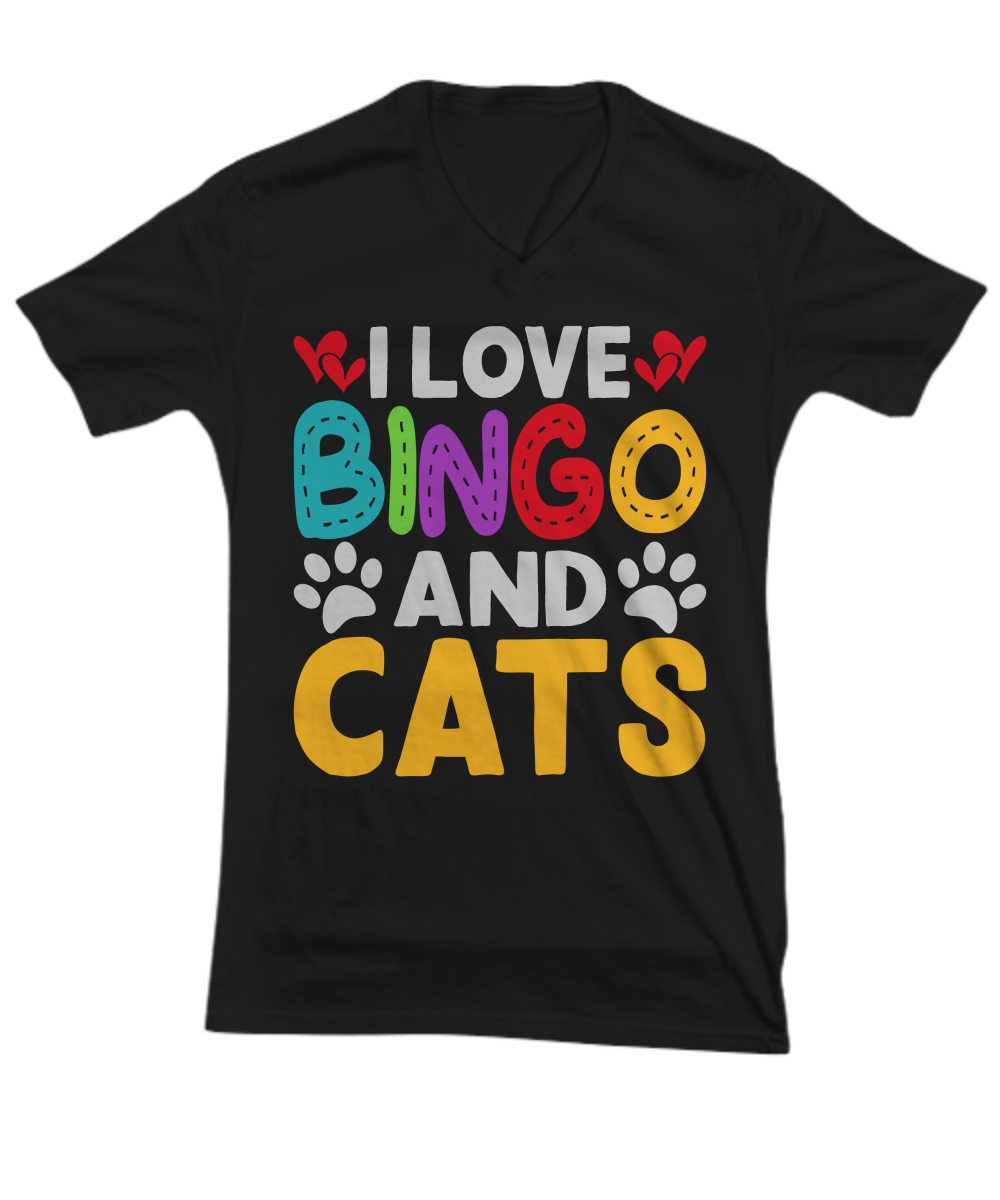 I Love Bingo And Cats - V-Neck Tee/Premium Tee - Gift for Her - Gift for Him