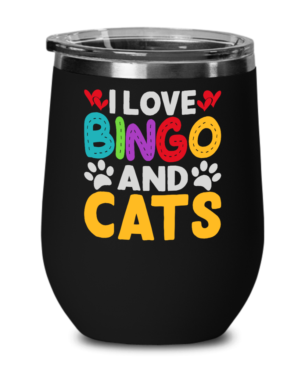 I Love Bingo And Cats - Wine Glass - Gift for Her