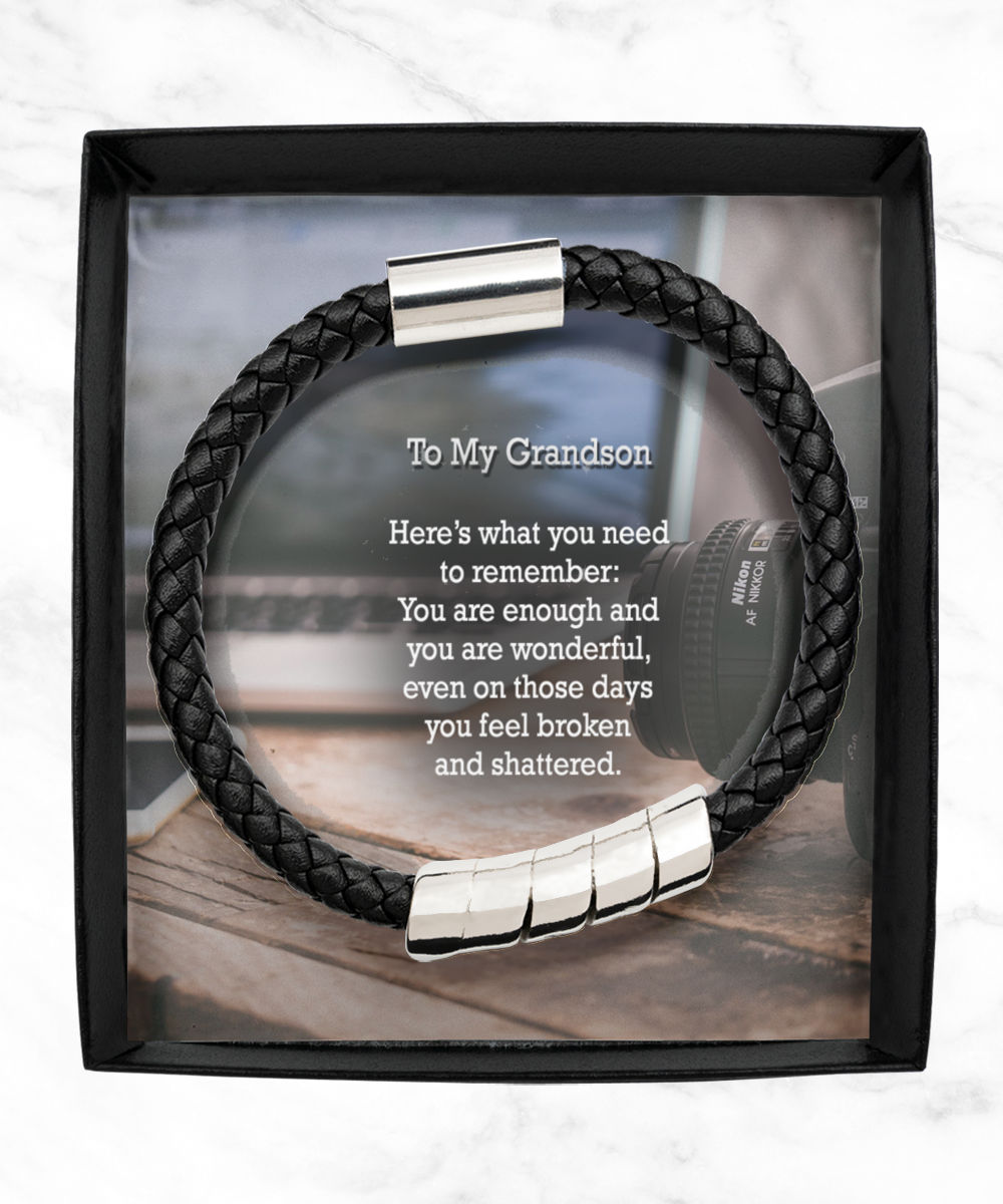 To My Grandson, You Are Enough and You Are Wonderful - Man Bracelet - Gift for Grandson