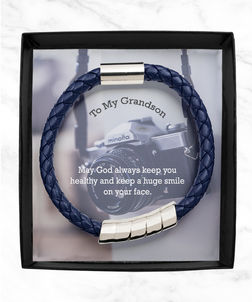 To My Grandson, May God Always Keep You Healthy - Man Bracelet - Gift for Grandson